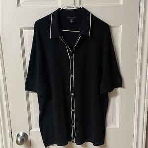 Art of Rhetoric black button front short sleeve knit sweater collared shirt XL
